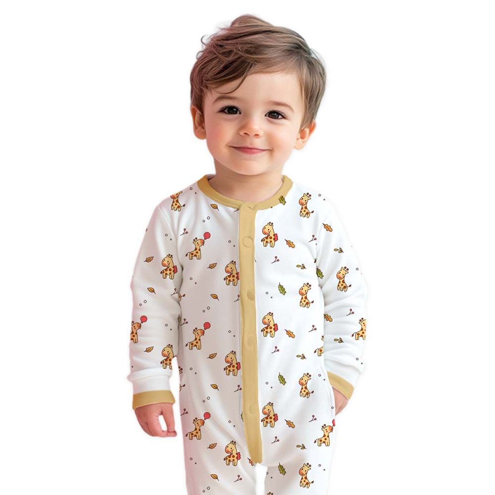 Luay - Giraffe Printed Full Sleeves Baby Romper - Multicolor