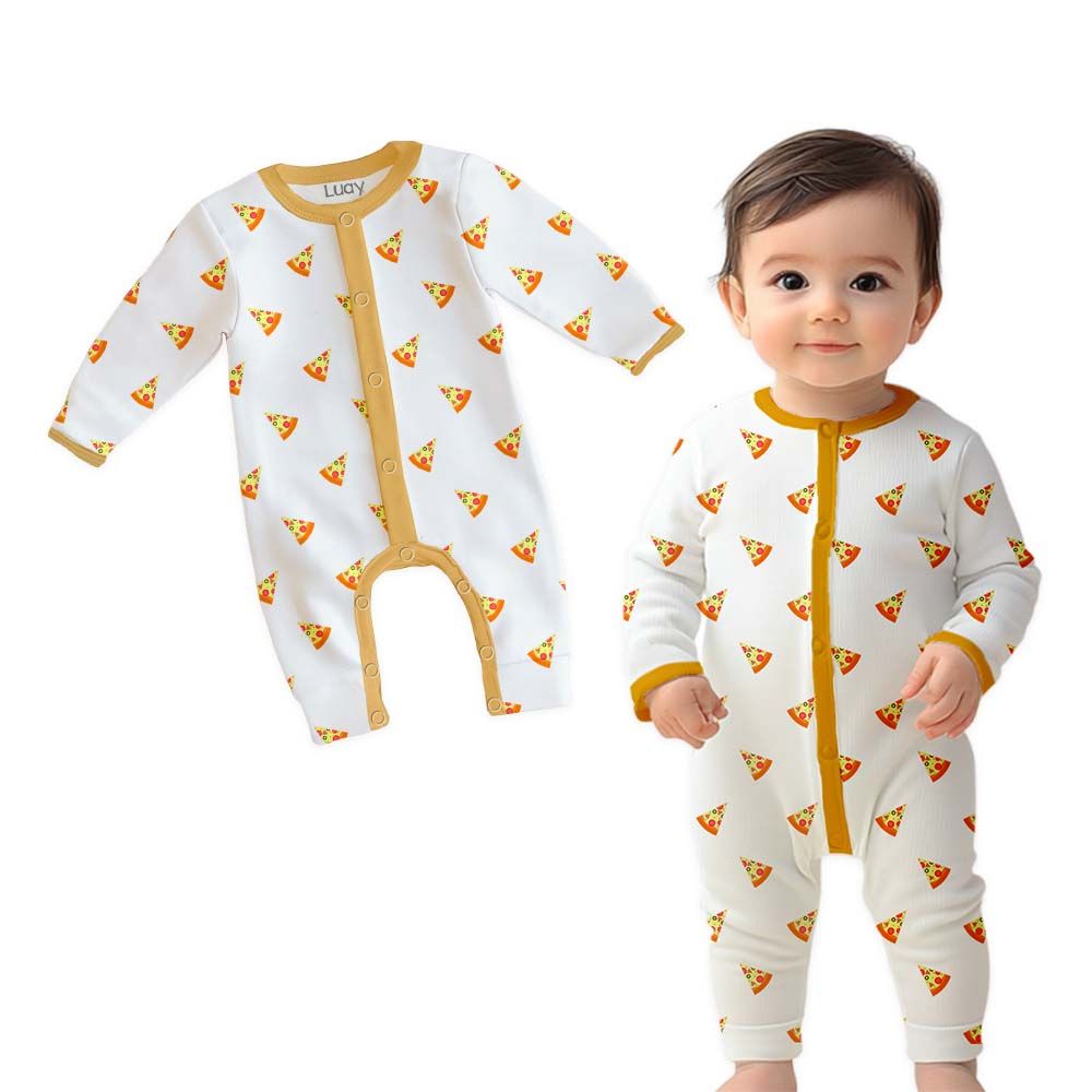 Luay - Pizza Printed Full Sleeves Baby Romper - Multicolor