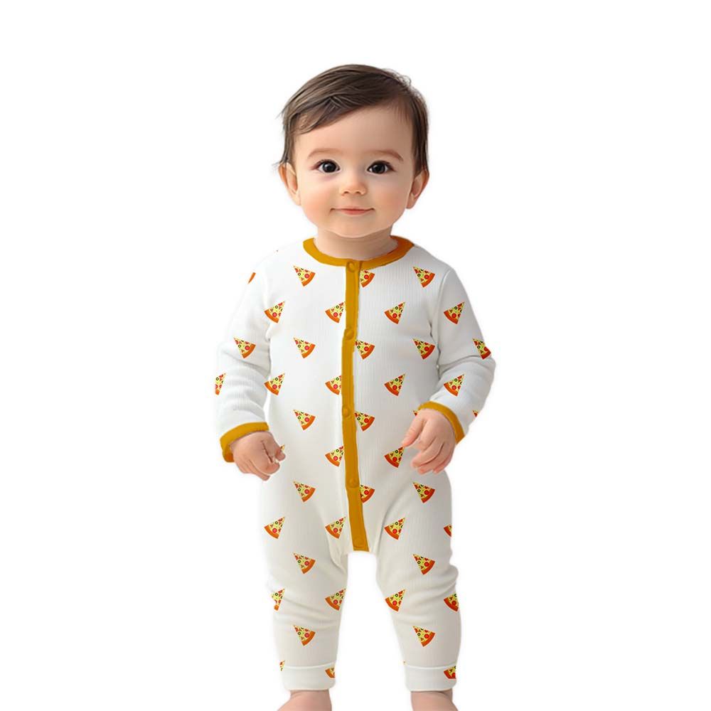 Luay - Pizza Printed Full Sleeves Baby Romper - Multicolor