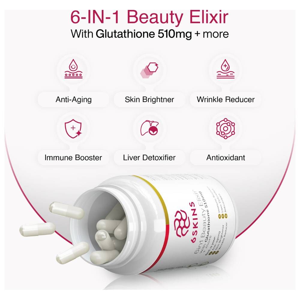 6 Skins - 6-In-1 Beauty Elixir With Glutathione Capsules - 60 Pcs