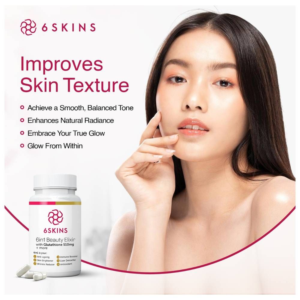 6 Skins - 6-In-1 Beauty Elixir With Glutathione Capsules - 60 Pcs