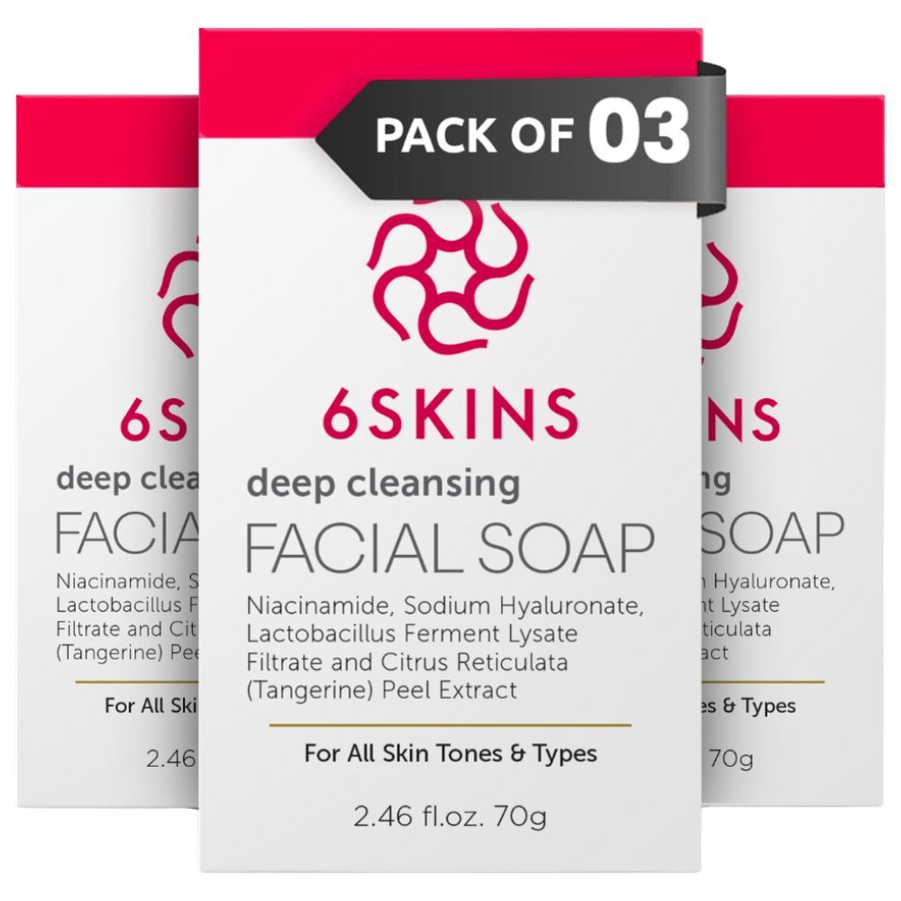 6 Skins - Deep Cleansing Facial Soap - 70 gm - Pack of 3