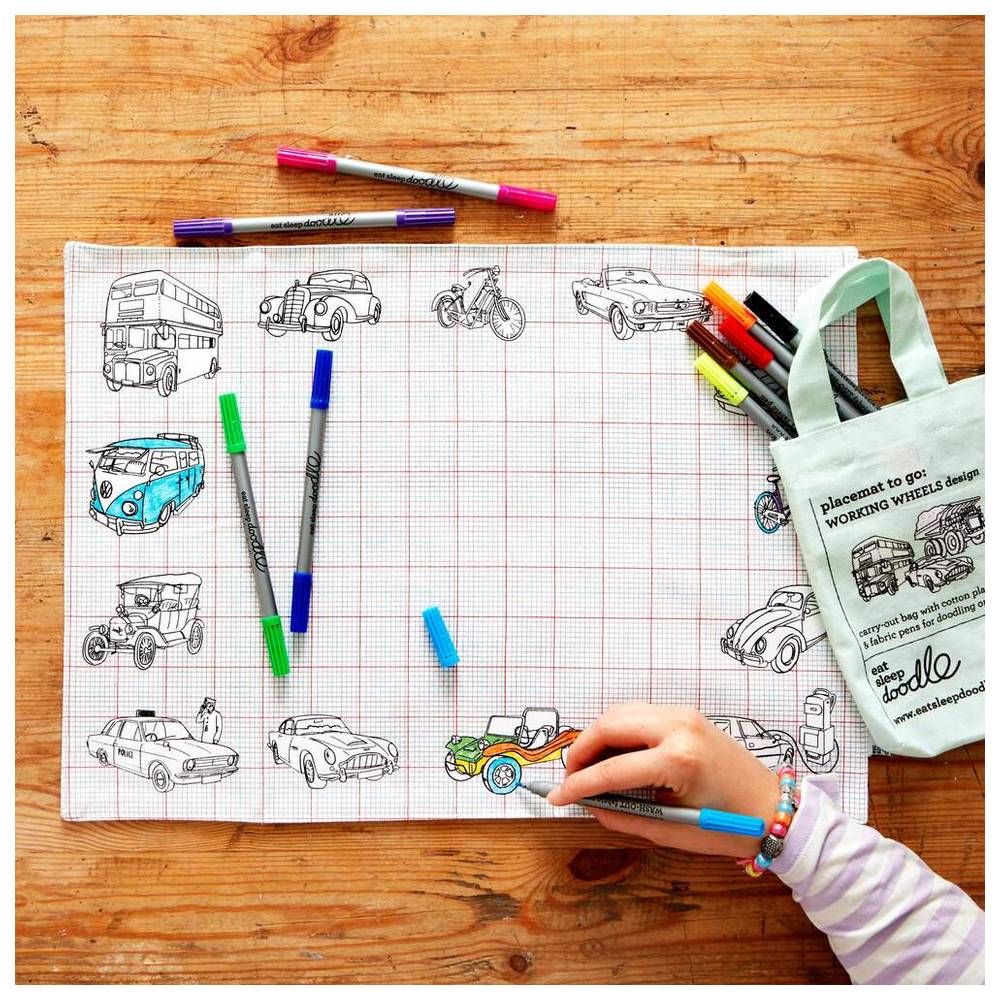 Eat Sleep Doodle - Placemat To Go - Working Wheels