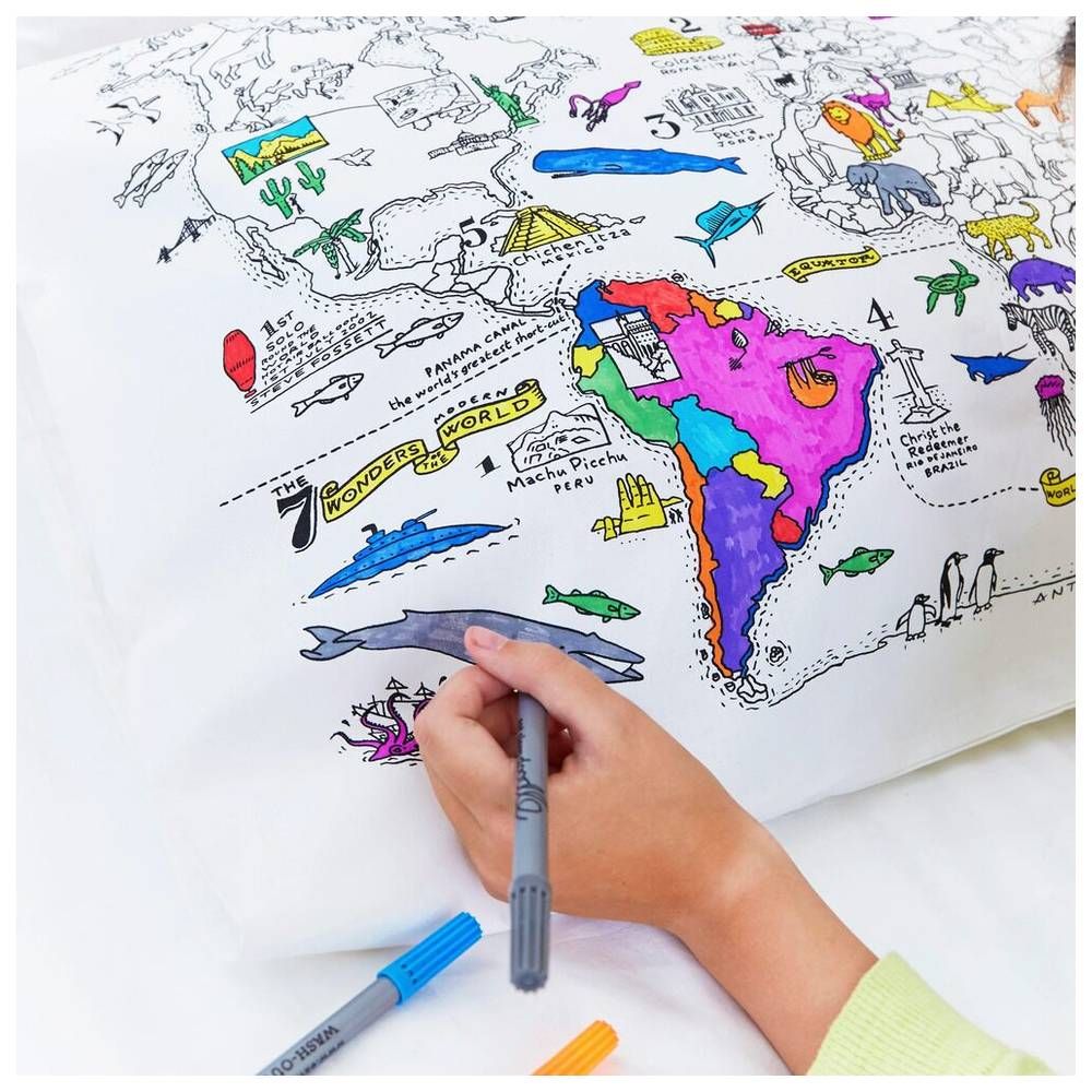 Eat Sleep Doodle - Pillowcase - World Map