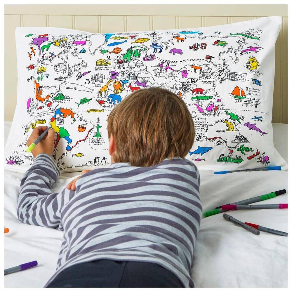 Eat Sleep Doodle - Pillowcase - World Map