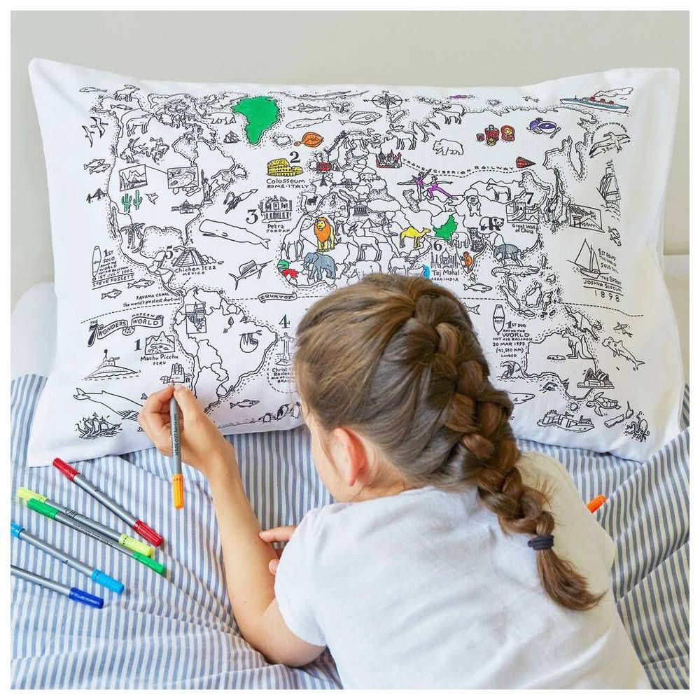 Eat Sleep Doodle - Pillowcase - World Map