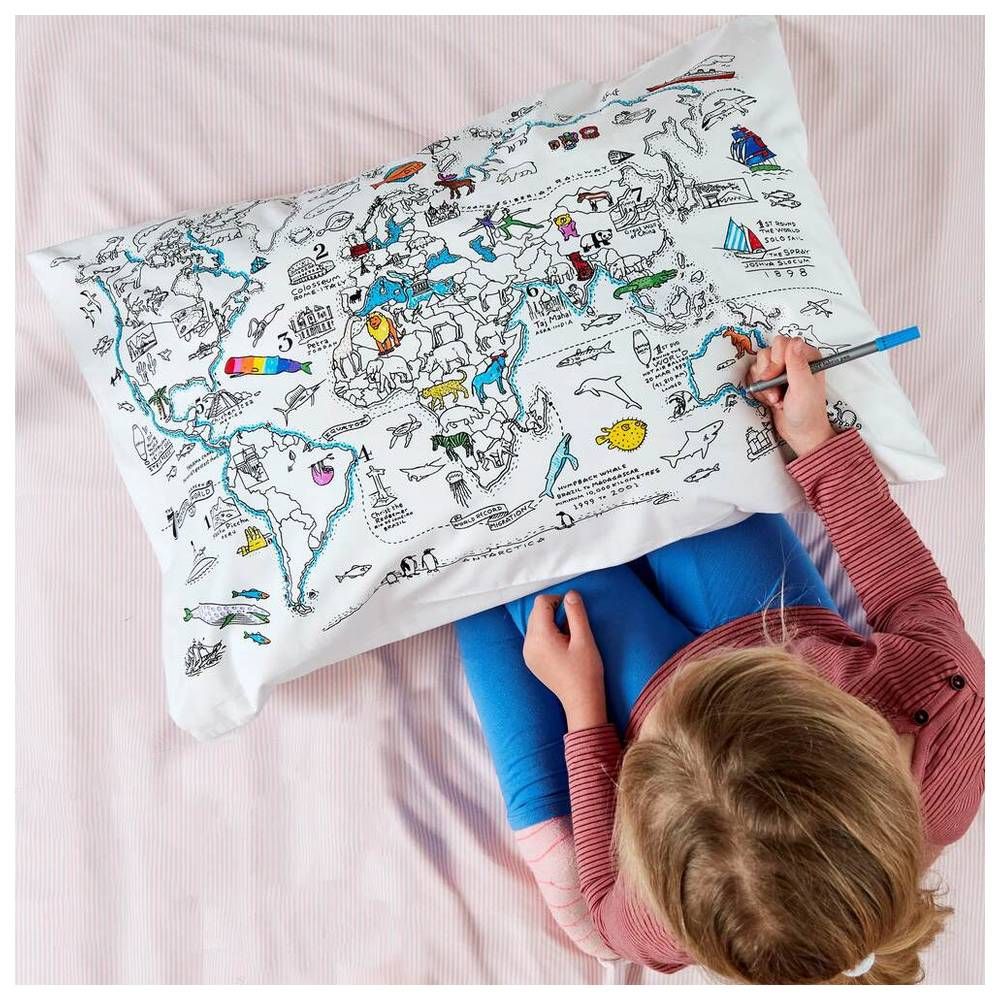 Eat Sleep Doodle - Pillowcase - World Map