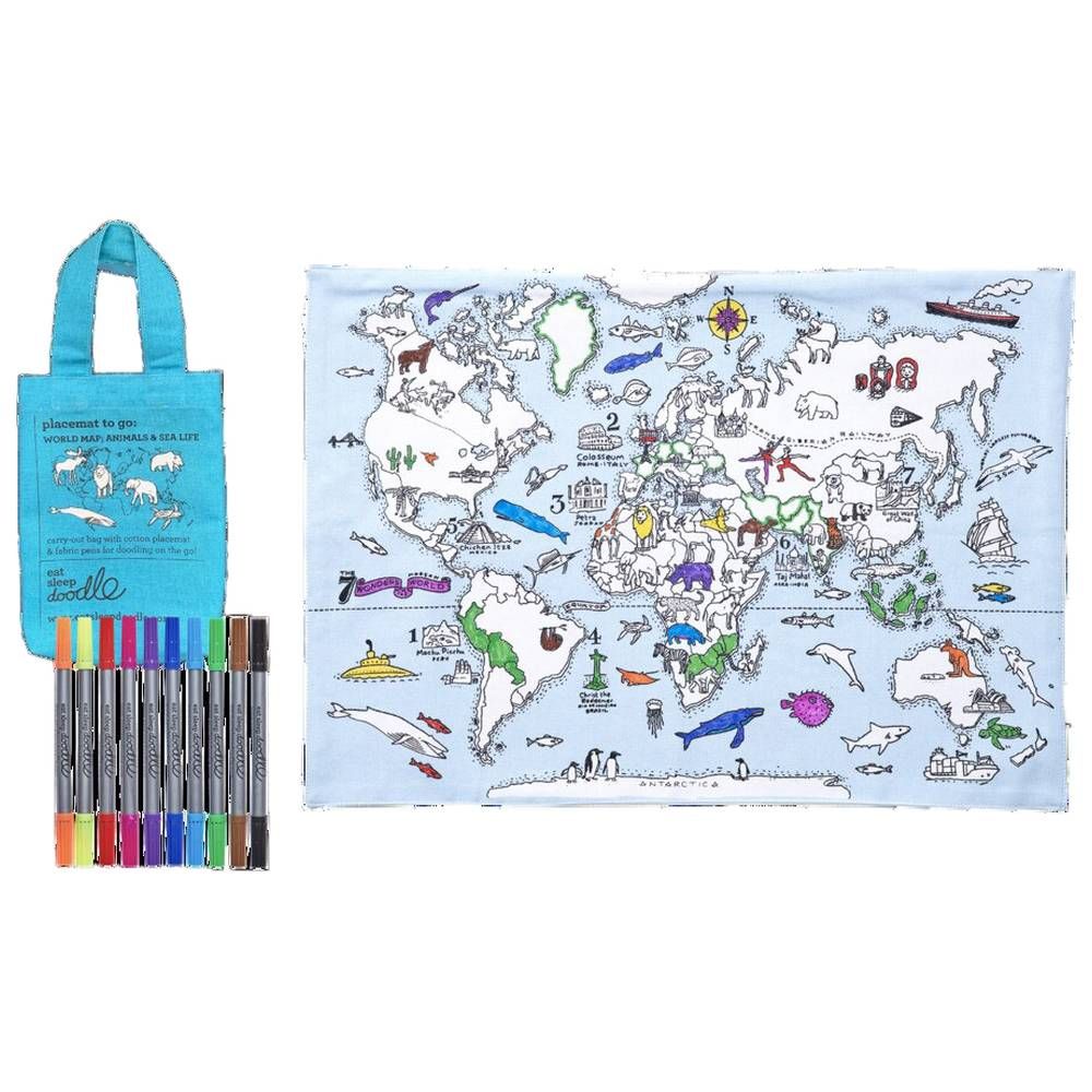 Eat Sleep Doodle - Placemat To Go - World Map