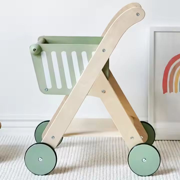 Factory Price - Wooden Shopping Cart Pretend Play / Baby Walker - Green