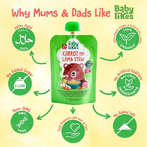 Babylikes - Halal Baby Puree Food Pouch - Carrot And Lamb Stew - 130 g - 6 Pcs