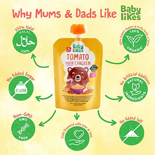 Babylikes - Halal Baby Puree Food Pouch - Tomato Pasta Chicken - 130 g - 12 Pcs