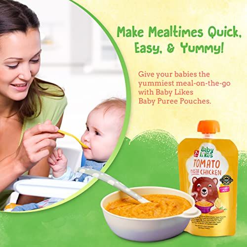 Babylikes - Halal Baby Puree Food Pouch - Tomato Pasta Chicken - 130 g - 12 Pcs