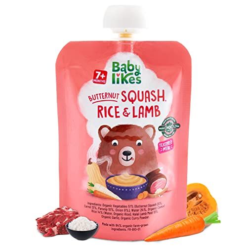 Babylikes - Halal Baby Puree Food Pouch - Butternut Squash, Rice And Lamb - 130 g - 12 Pcs