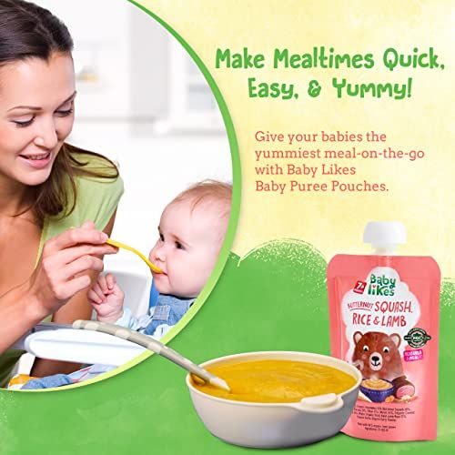 Babylikes - Halal Baby Puree Food Pouch - Butternut Squash, Rice And Lamb - 130 g - 12 Pcs