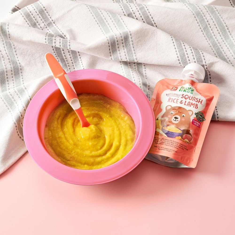 Babylikes - Halal Baby Puree Food Pouch - Butternut Squash, Rice And Lamb - 130 g - 12 Pcs