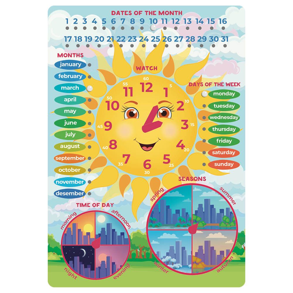 Fofa - Educational Busy Board - Calendar With Clock - Sun - 4pcs