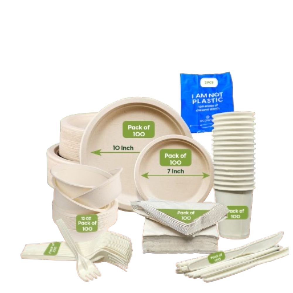 Ecoway - Disposable Bagasse Plate & Cutlery Set - White - 802pcs