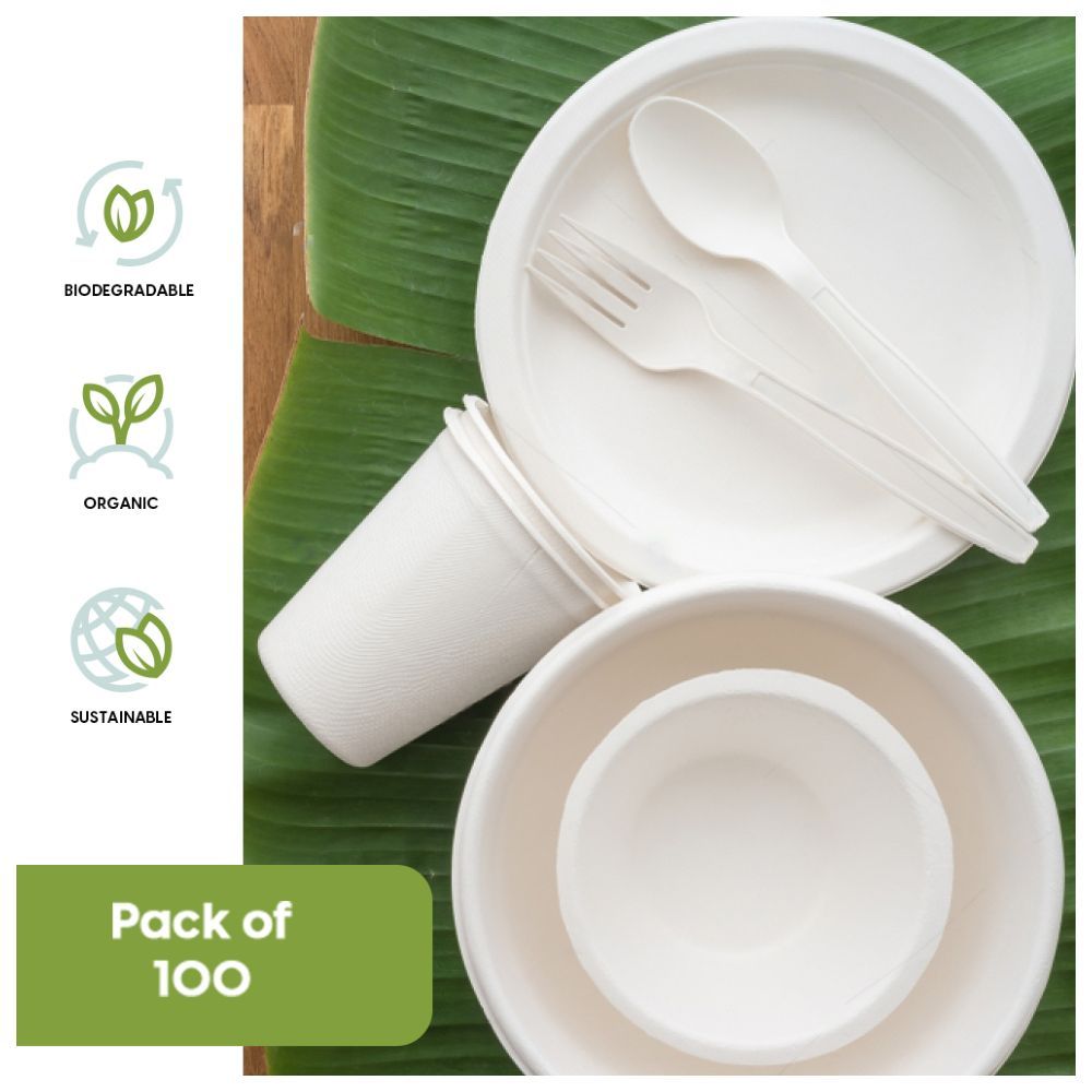 Ecoway - Disposable Bagasse Plate & Cutlery Set - White - 802pcs