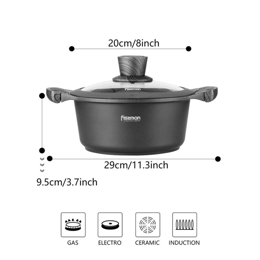 Fissman - Non-Stick Stockpot With Glass Lid - Black/Clear - 4.3 L