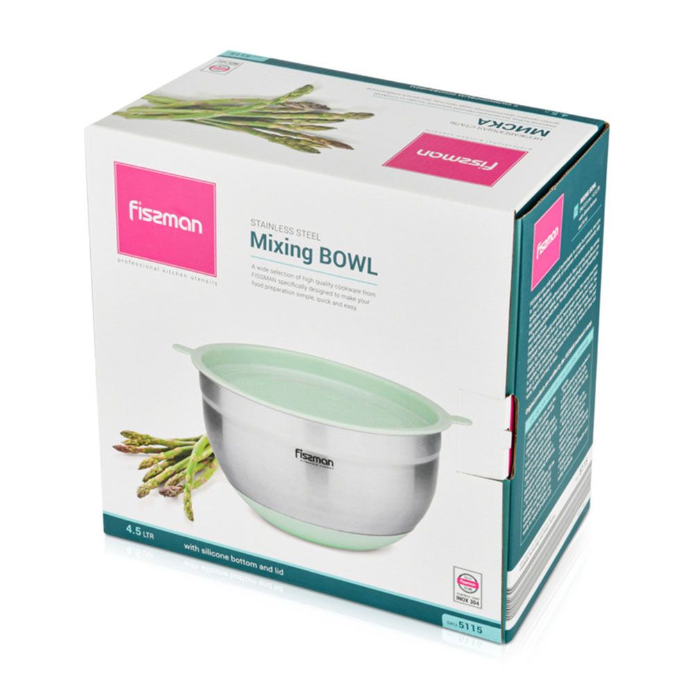 Fissman - Stainless Steel Mixing Bowl - Silver/Green - 4.5 L