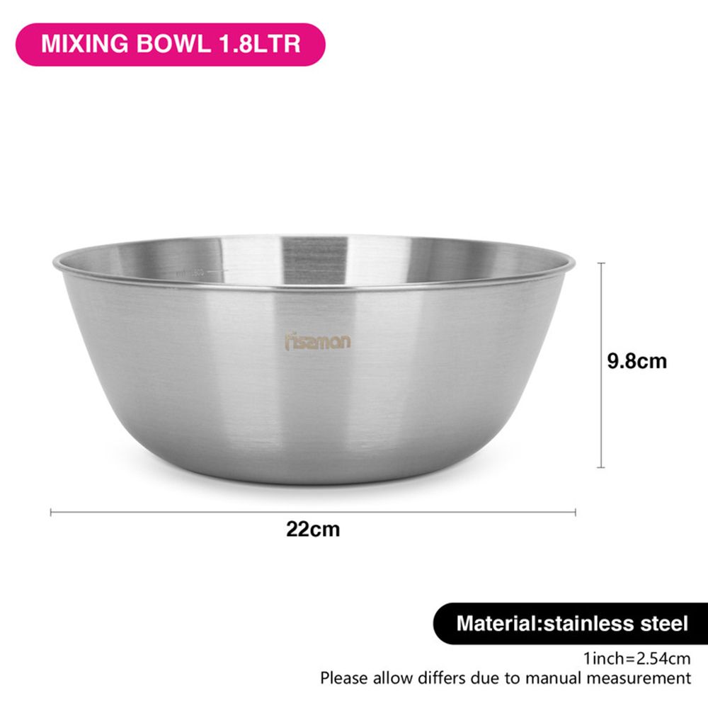 Fissman - Stainless Steel Mixing Bowl - Silver - 1.8 L