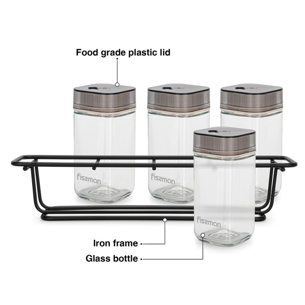 Fissman - Condiment Glass With Rack Set - Clear - 5pcs