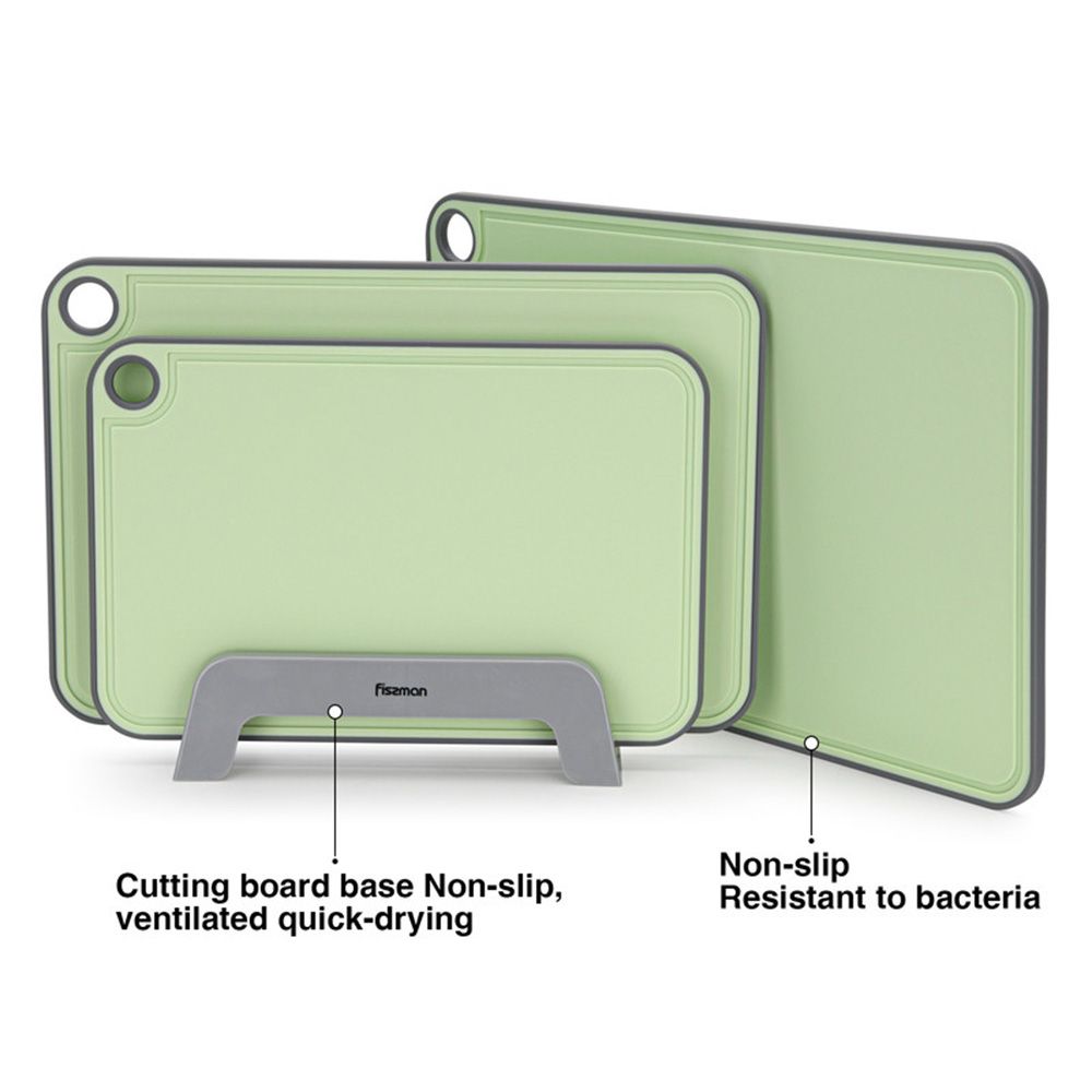 Fissman - Index Chopping Board With Holder - Green - 3pcs - 41x28cm