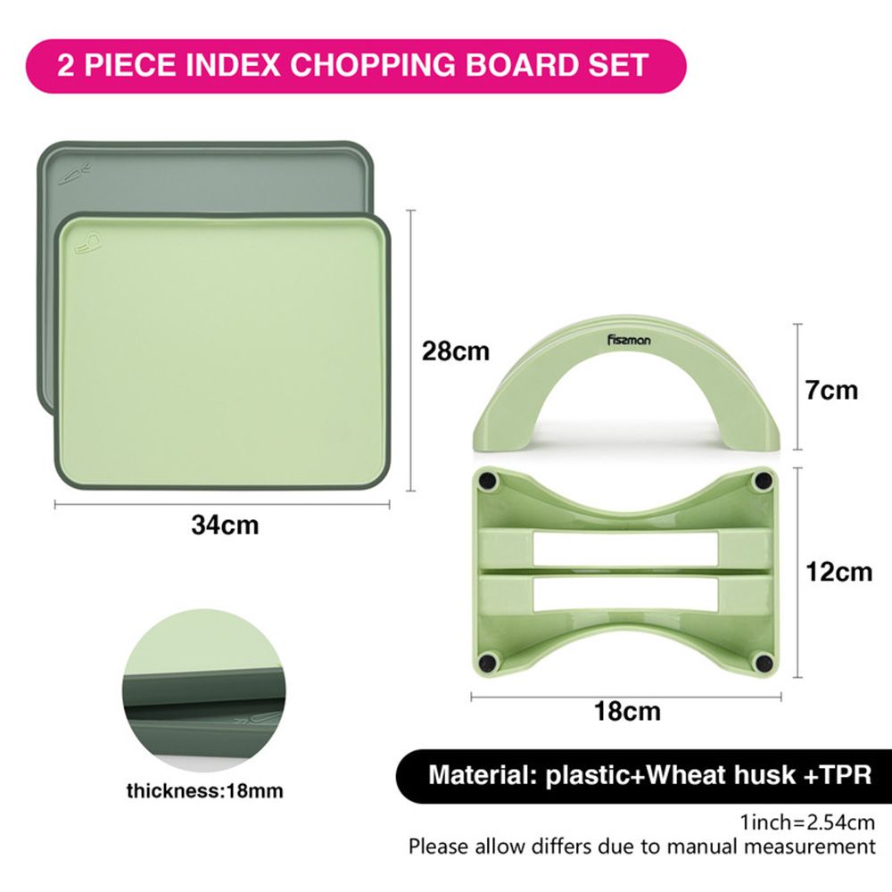 Fissman - Index Chopping Board With Holder - Green - 2pcs - 34x28cm