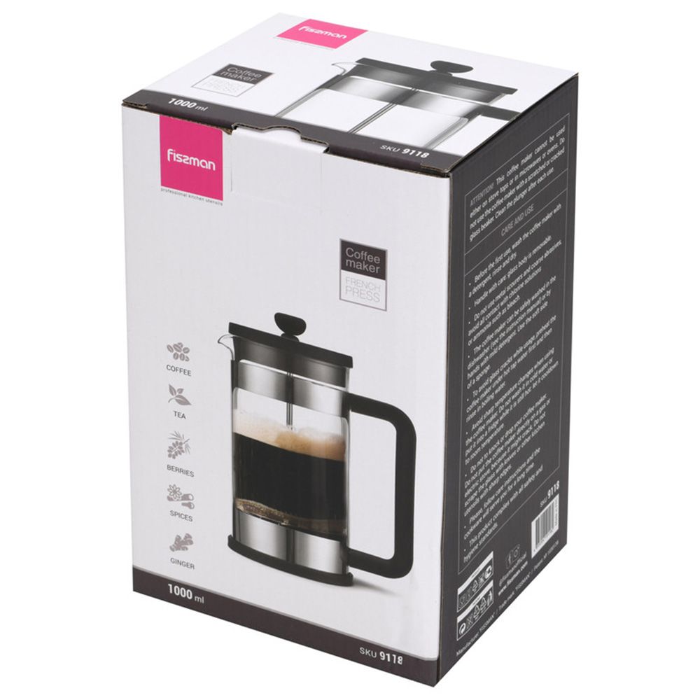 Fissman - Borosilicate Glass French Press Coffee Maker - 1 L