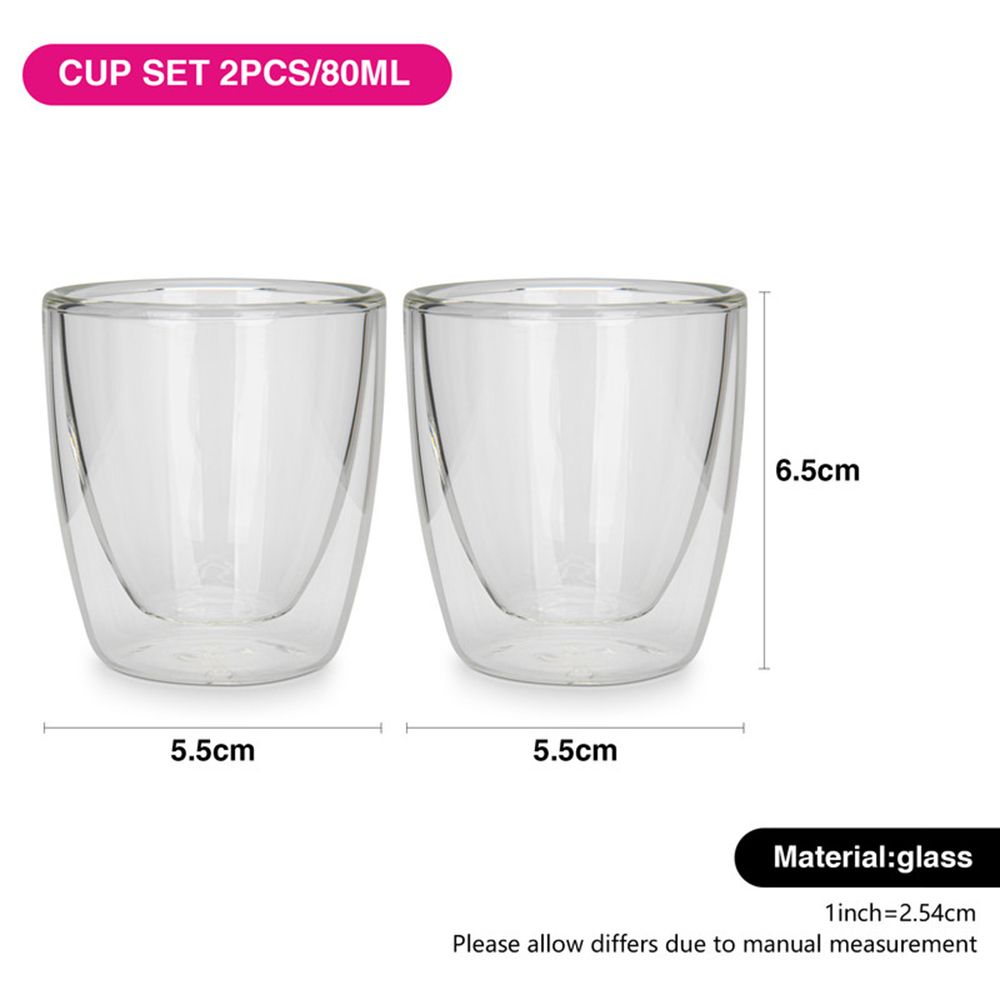 Fissman - Double Wall Glass Cup - Clear - 80 ml - 2pcs