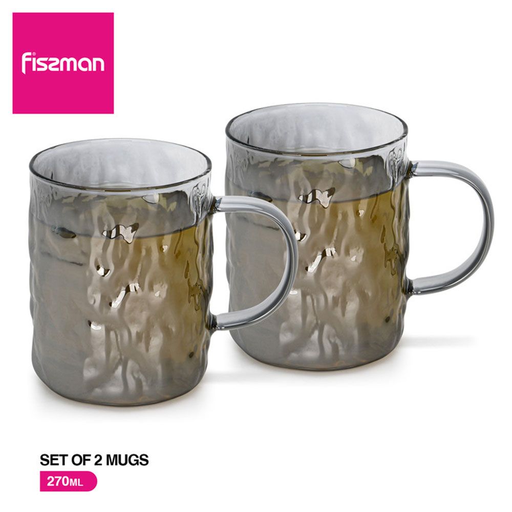 Fissman - Heat Resistant Glass Mug - Grey - 270 ml - 2pcs