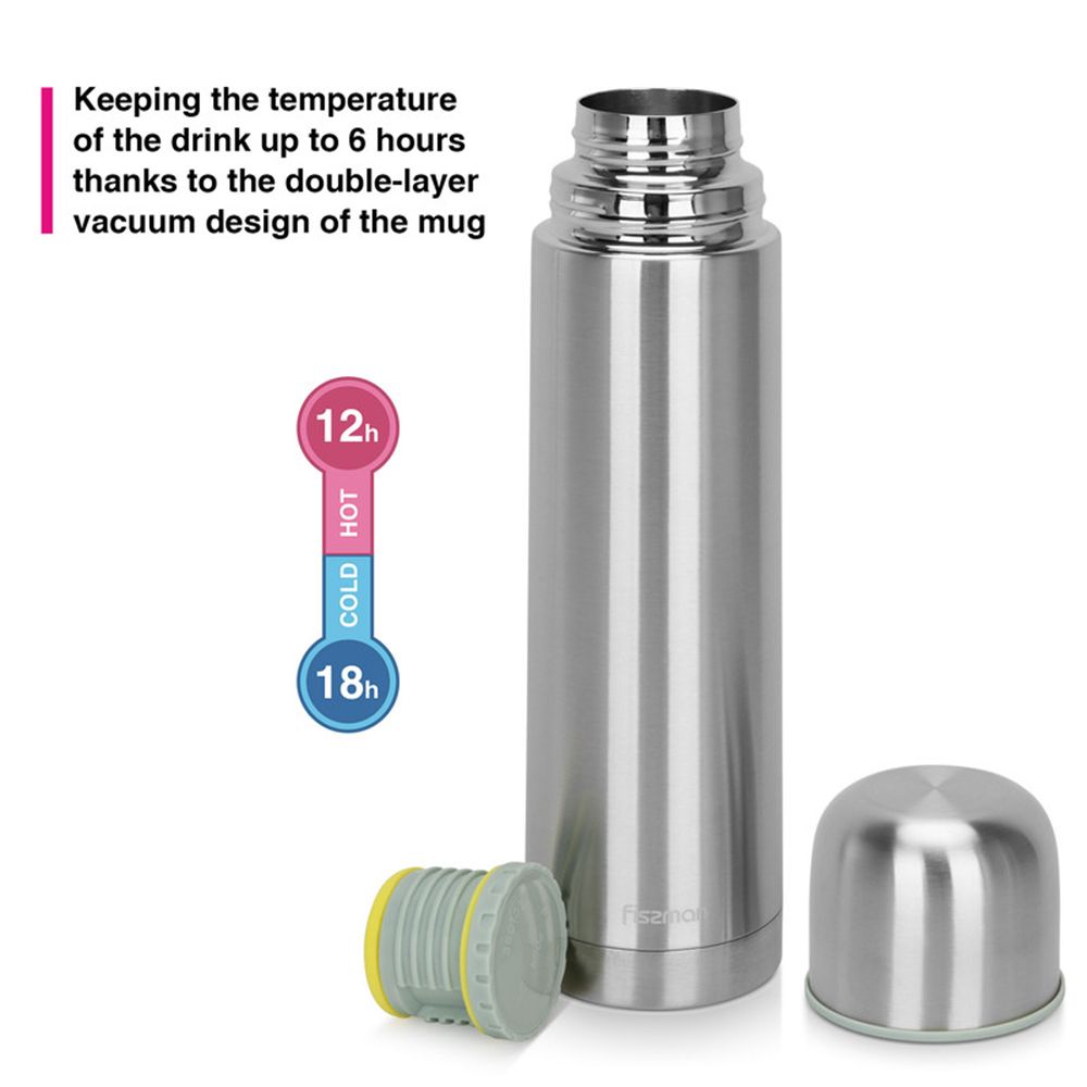 Fissman - Double Wall Vacuum Flask - Silver - 750 ml