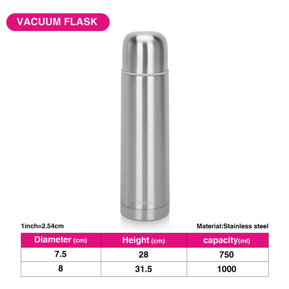 Fissman - Double Wall Vacuum Flask - Silver - 750 ml