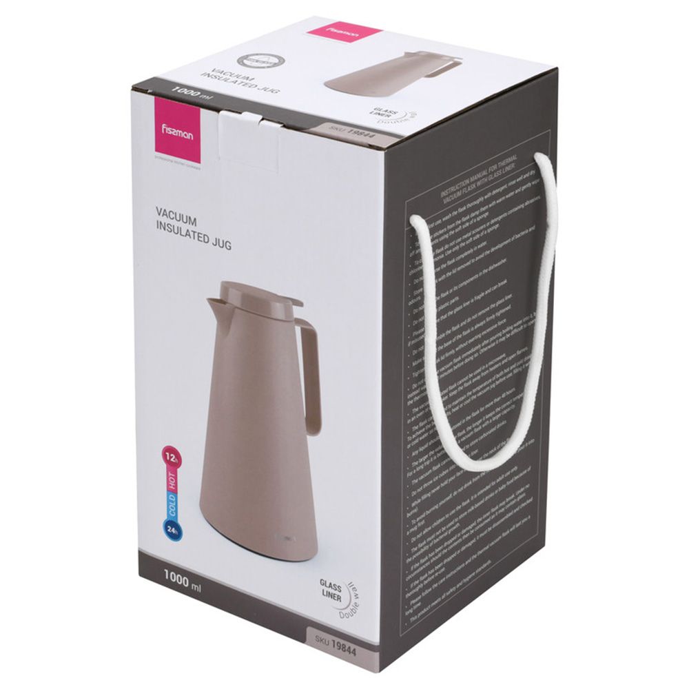 Fissman - Vacuum Insulated Flask With Pink Glass Liner - Mocha Cream - 1 L