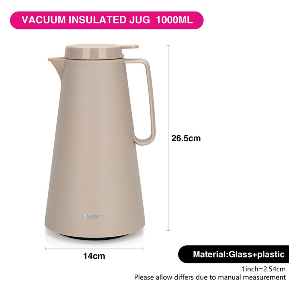 Fissman - Vacuum Insulated Flask With Pink Glass Liner - Mocha Cream - 1 L