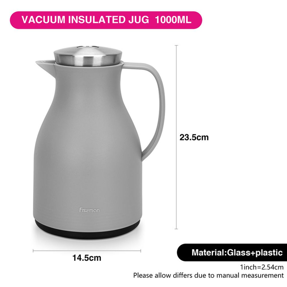 Fissman - Vacuum Insulated Flask With Pink Glass Liner - Grey - 1 L