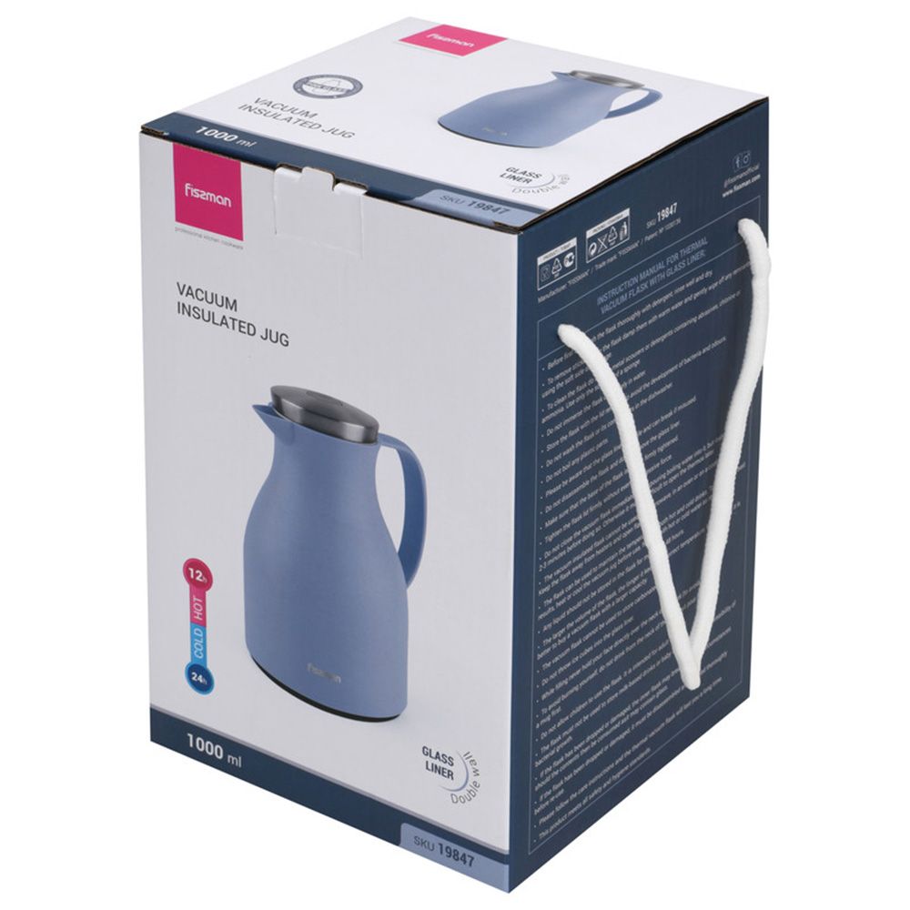 Fissman - Vacuum Insulated Flask With Pink Glass Liner - Blue - 1 L