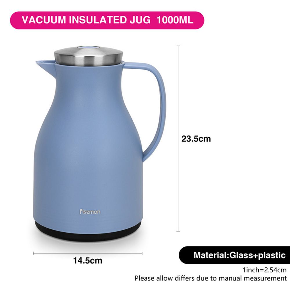 Fissman - Vacuum Insulated Flask With Pink Glass Liner - Blue - 1 L