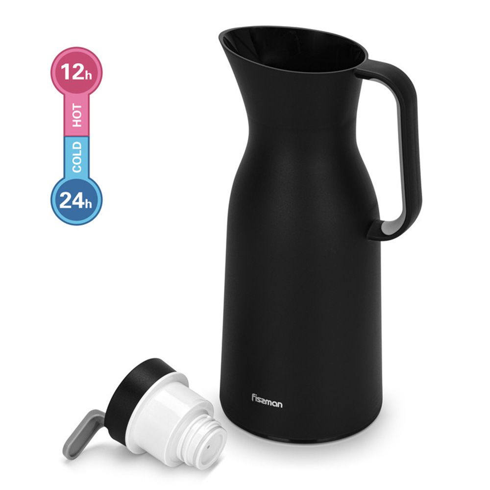 Fissman - Vacuum Insulated Flask With Pink Glass Liner - Black - 1 L