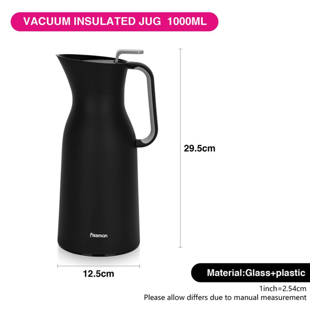 Fissman - Vacuum Insulated Flask With Pink Glass Liner - Black - 1 L