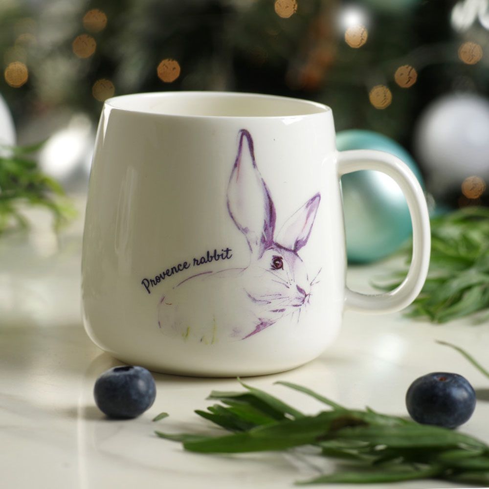 Fissman - Provence Rabbit Design Porcelain Mug - White - 400 ml