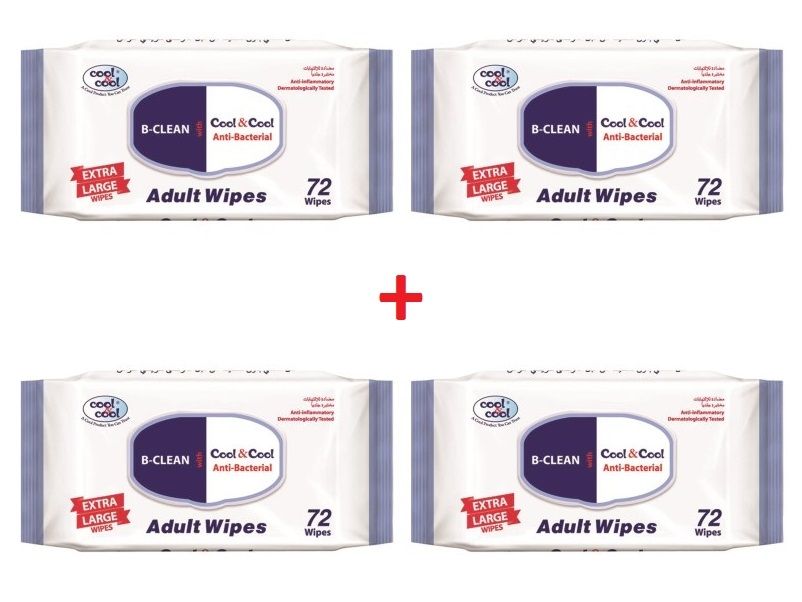 Cool & Cool - Extra Large  Size Adult Cleaning Wipes 72's (Bundle of 4)