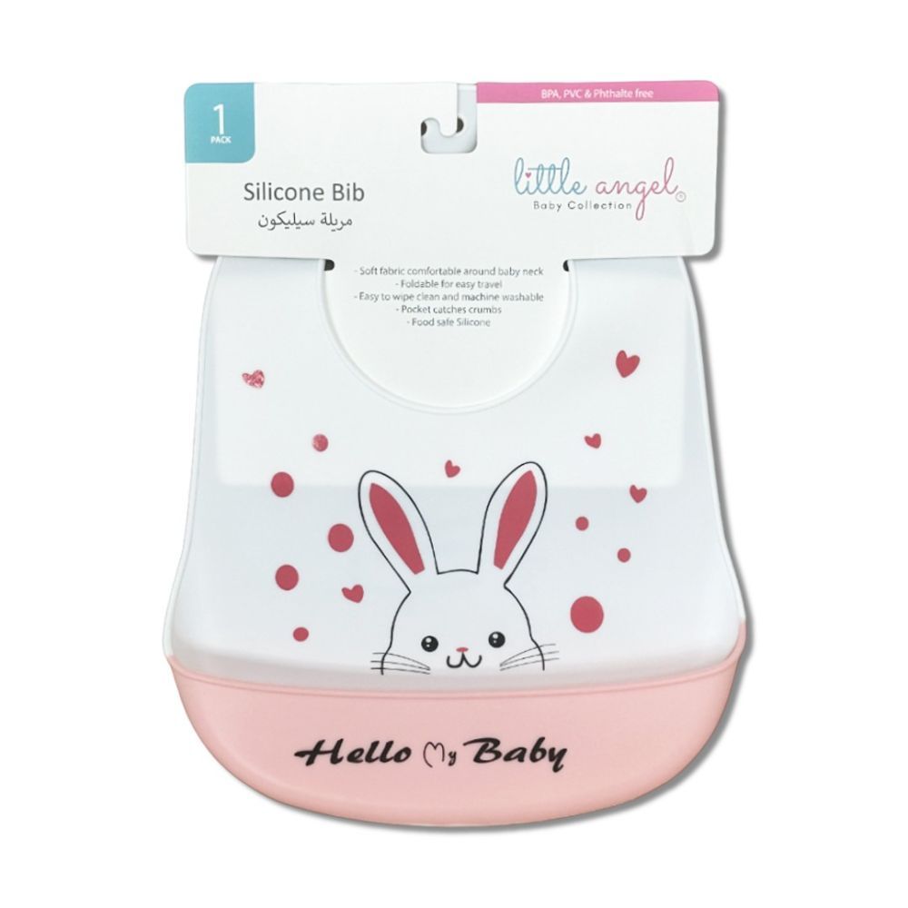 Little Angel - Hello Baby Baby Silicon Bib - White/Pink