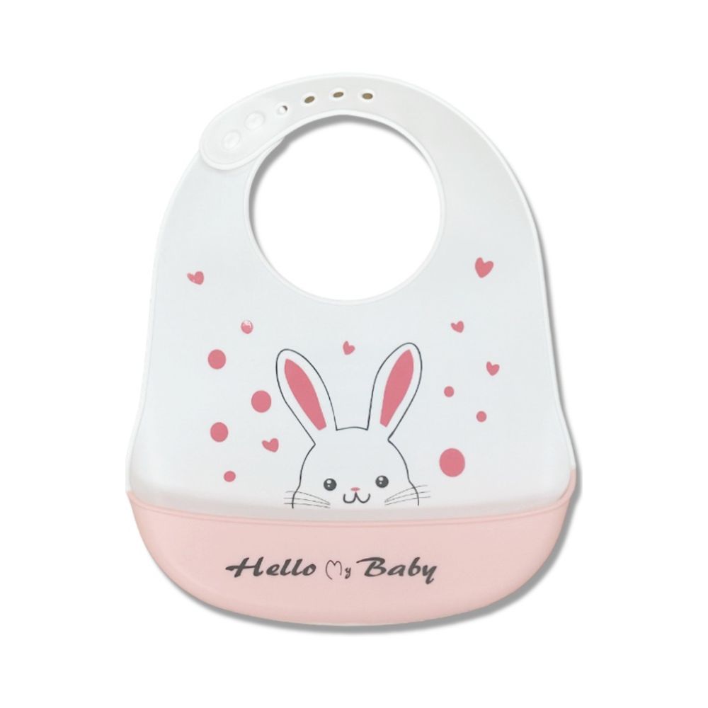 Little Angel - Hello Baby Baby Silicon Bib - White/Pink