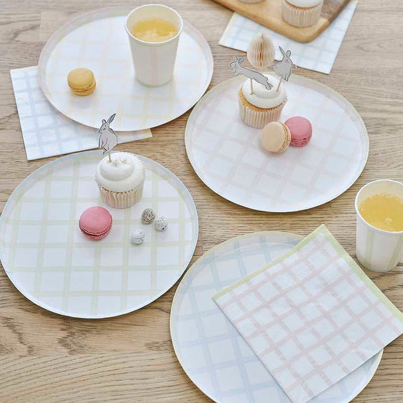 Ginger Ray - Pastel Gingham Easter Paper Plates - 8pcs