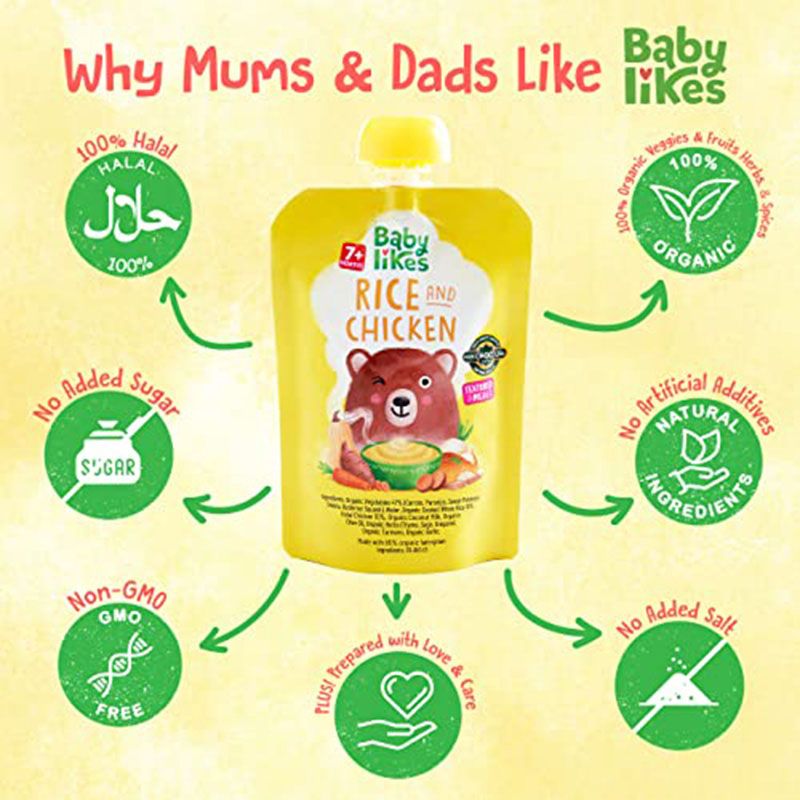 Babylikes - Halal Baby Puree Food Pouch - Rice and Chicken - 130 g