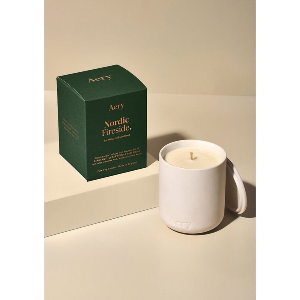 Aery - Nordic Fireside Matte Ceramic Candle With Lid - White