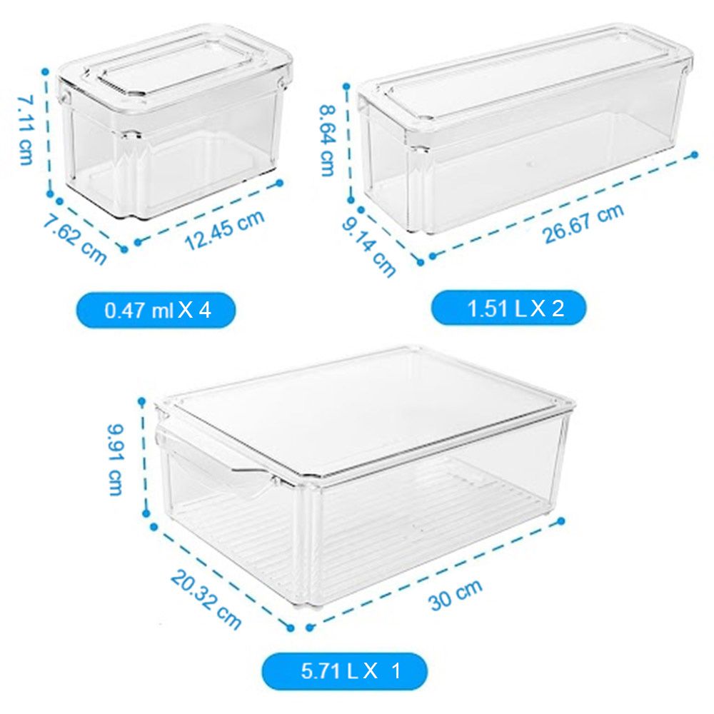 Jinou - Fridge Organizers And Storage Basket Set - 7 Pcs Set