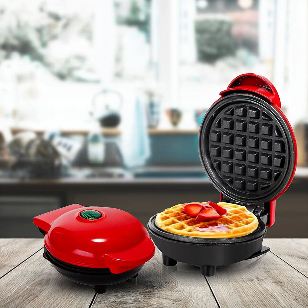 Jinou - Mini Waffle Maker - Red - 4-Inch - 350 W