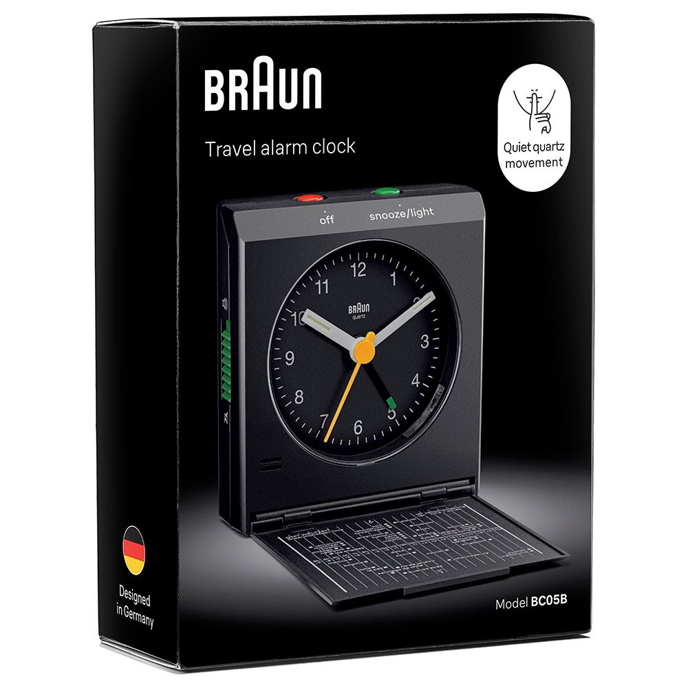 Braun - Travel Alarm Clock With Folding Lid - Black